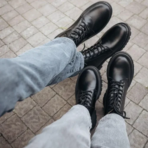 Mens Leather Black Boots Casual Boots