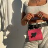 Small Purse Women Top Handle Bag Pink Leather