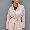 Women's Belted Cardigan Wool Long Coat With Pockets