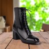 Lace Up Patent Pu Leather Ankle Boots: Retro
