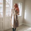 Powder Beige Wool Cardigan Coat: Asymmetrical Wrap Jacket