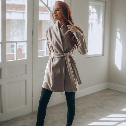 Short Wool Cardigan Coat For Women Powder Beige