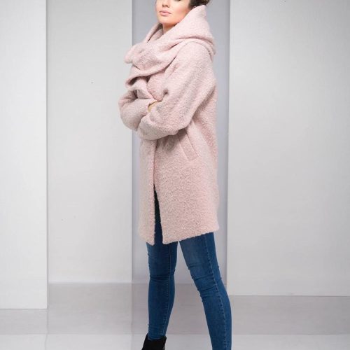 Light Pink Coat For Women Hooded Wool Cardigan