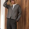 Wool Zip Cardigan For Women Structured Knit Jacket
